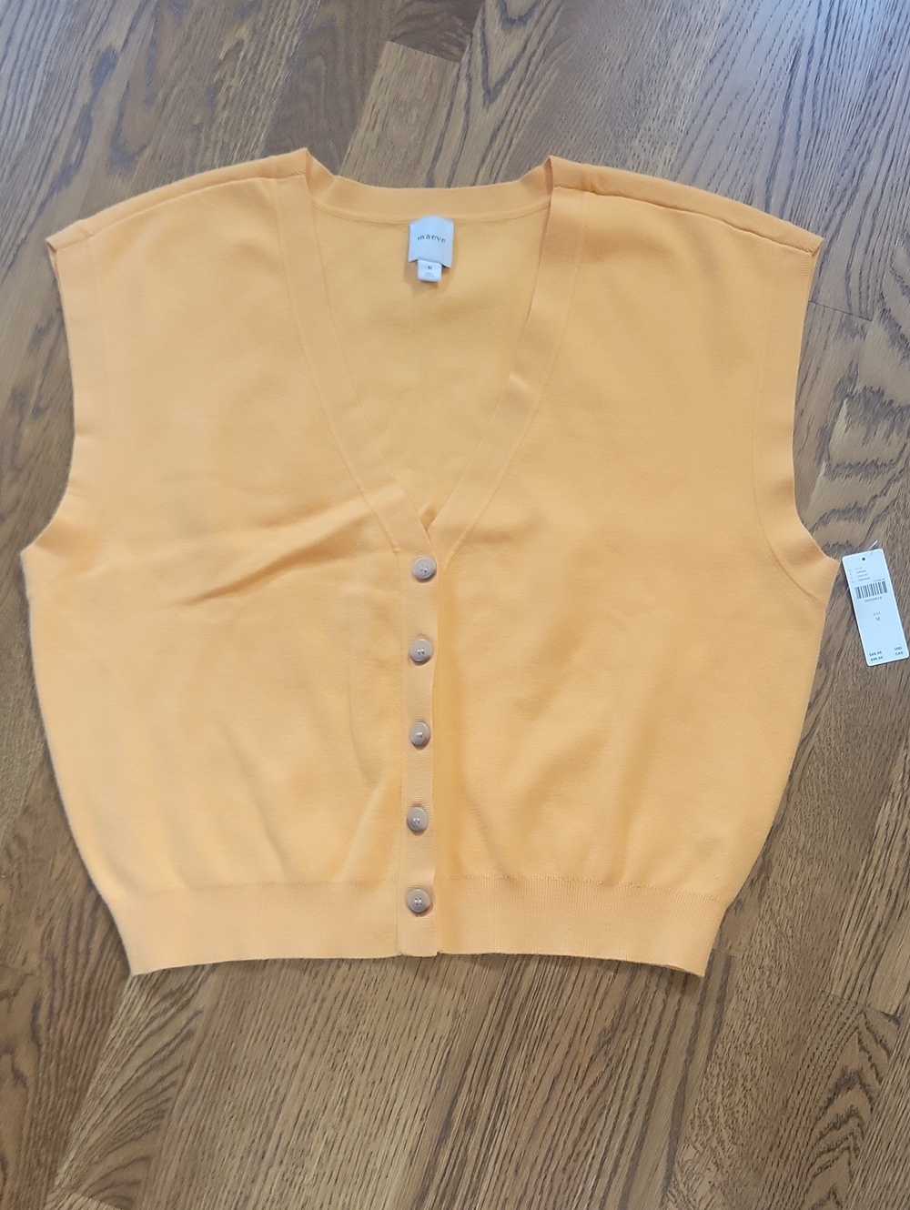 Maeve Yellow-Orange V-Neck Button Front Sweater Vest, Medium